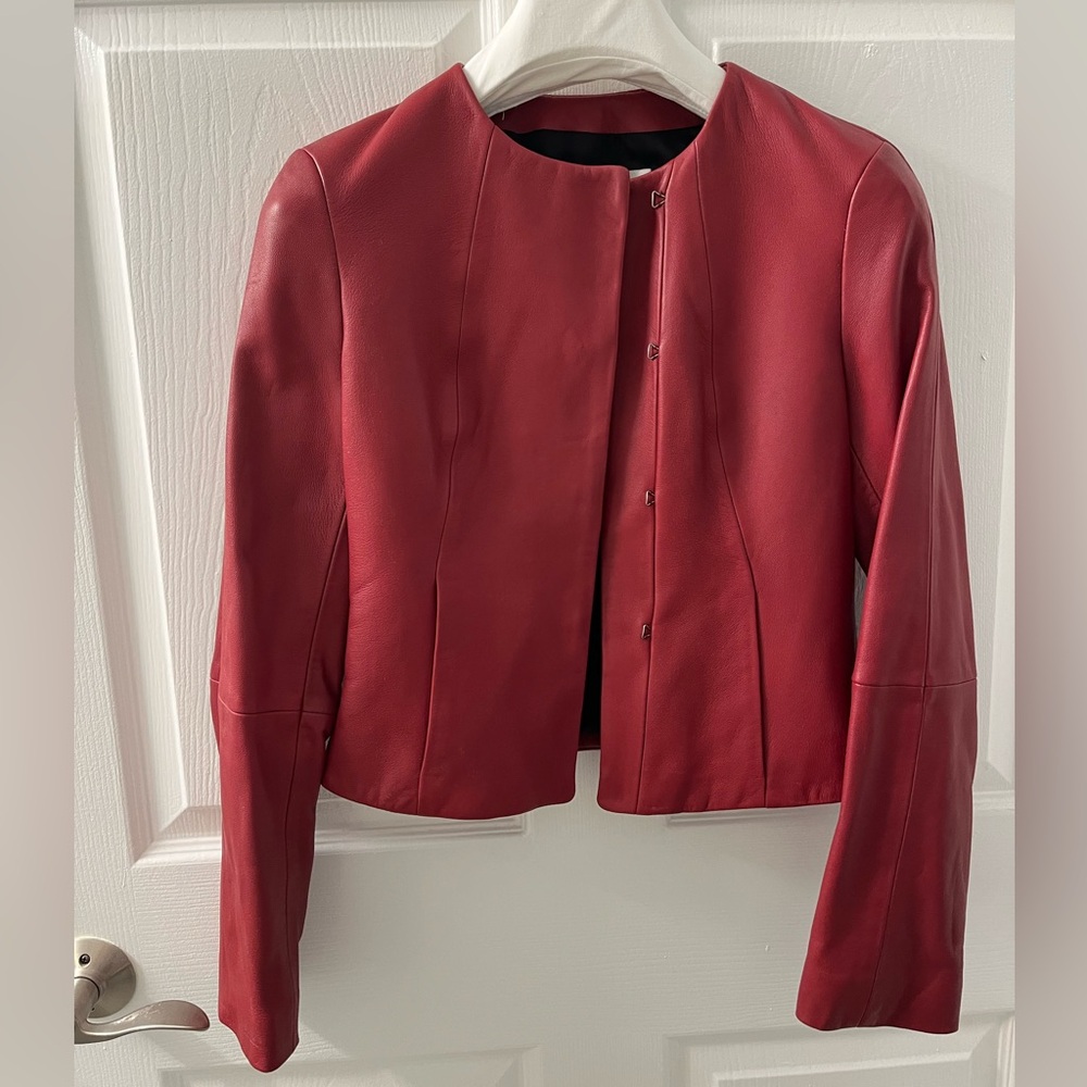BOSS Hugo Boss Red Lamb Leather Jacket NWOT Size 0